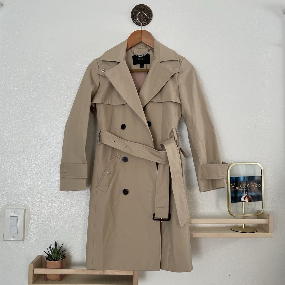 J.CREW New Icon Trench Coat Womens‎ 00P Hooded Khaki Style #BF458